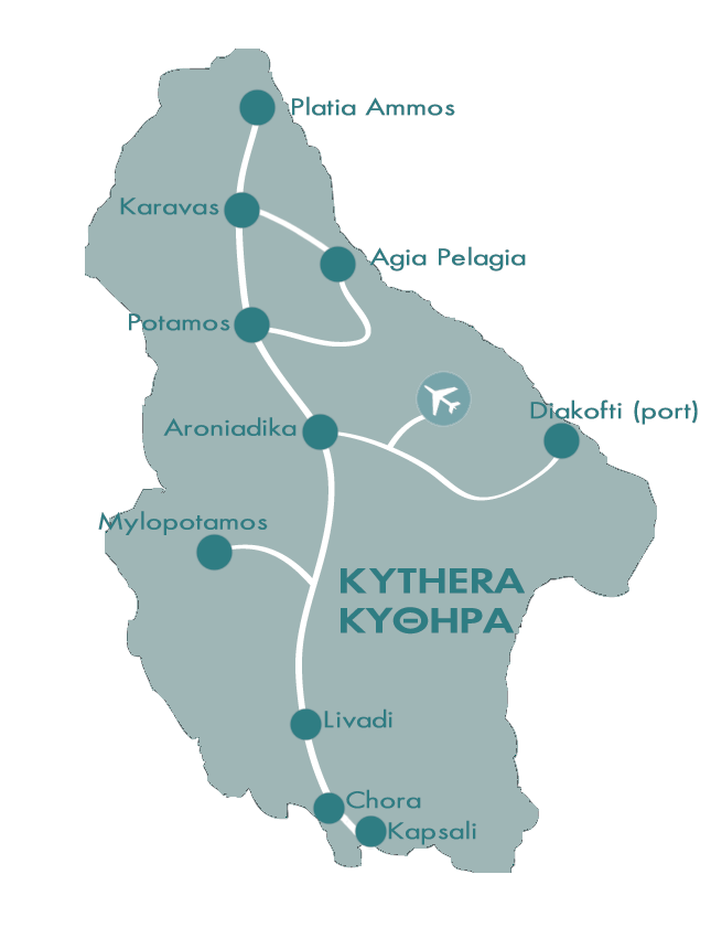 Wandelreizen in Griekenland, kaart van het eiland Kythira in Griekenland